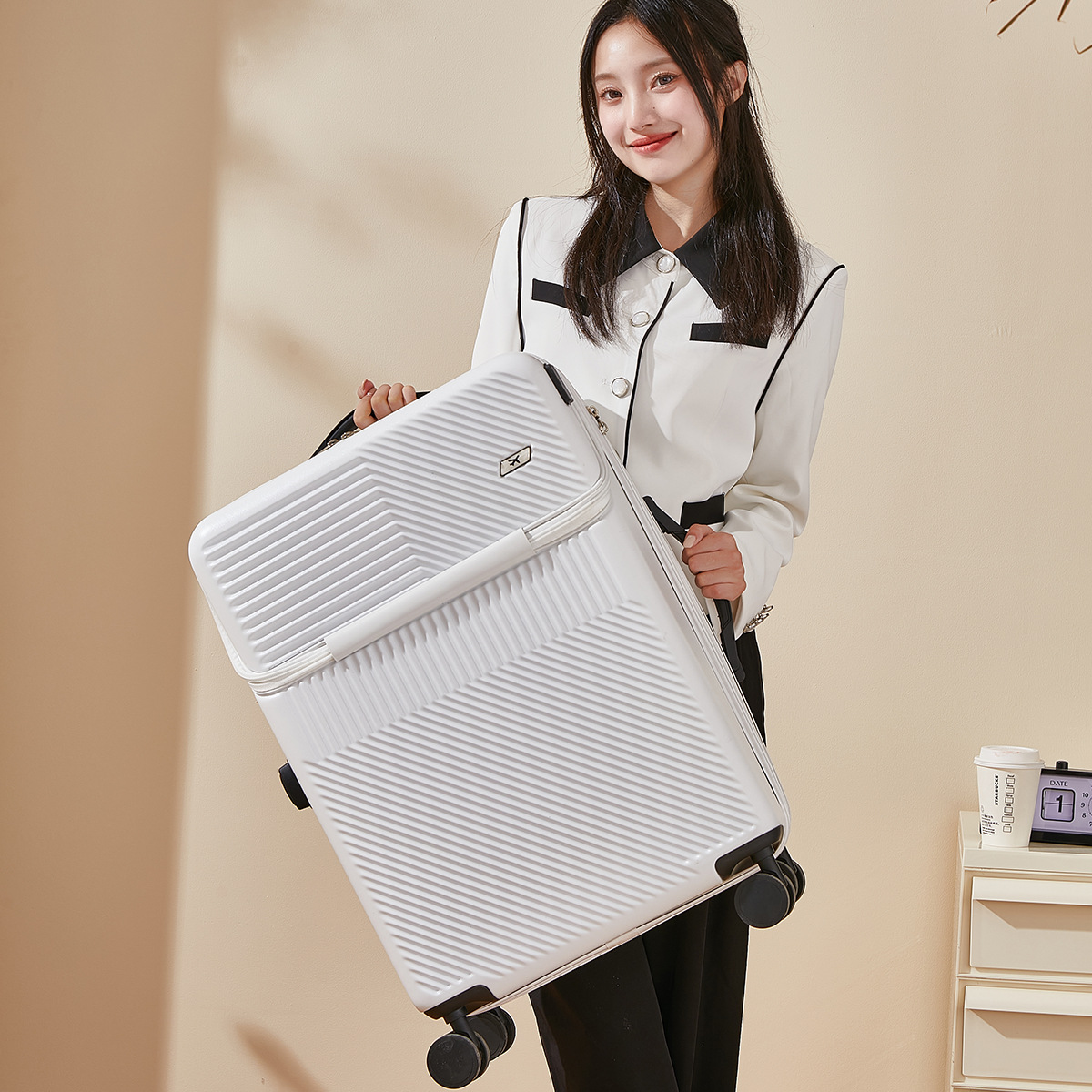 前开口拉杆箱万向轮多功能小型行李箱20寸PC旅行箱登机箱